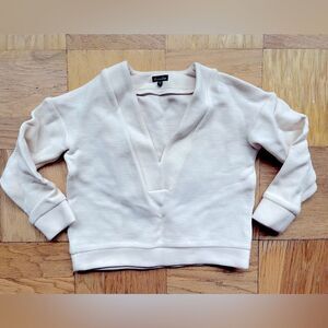 Steven Alan Cream 90% Wool V-Neck Preppy/Minimalist 3/4 Sleeve Sweater, Sz XS